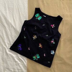 Talbots Navy Sleeveless w/ Beaded Critters Blouse